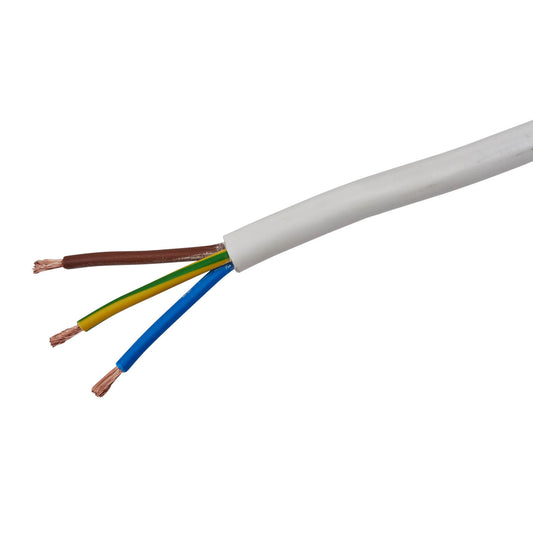 Round Three Core Cables, White 0.75mm X 50 Metres