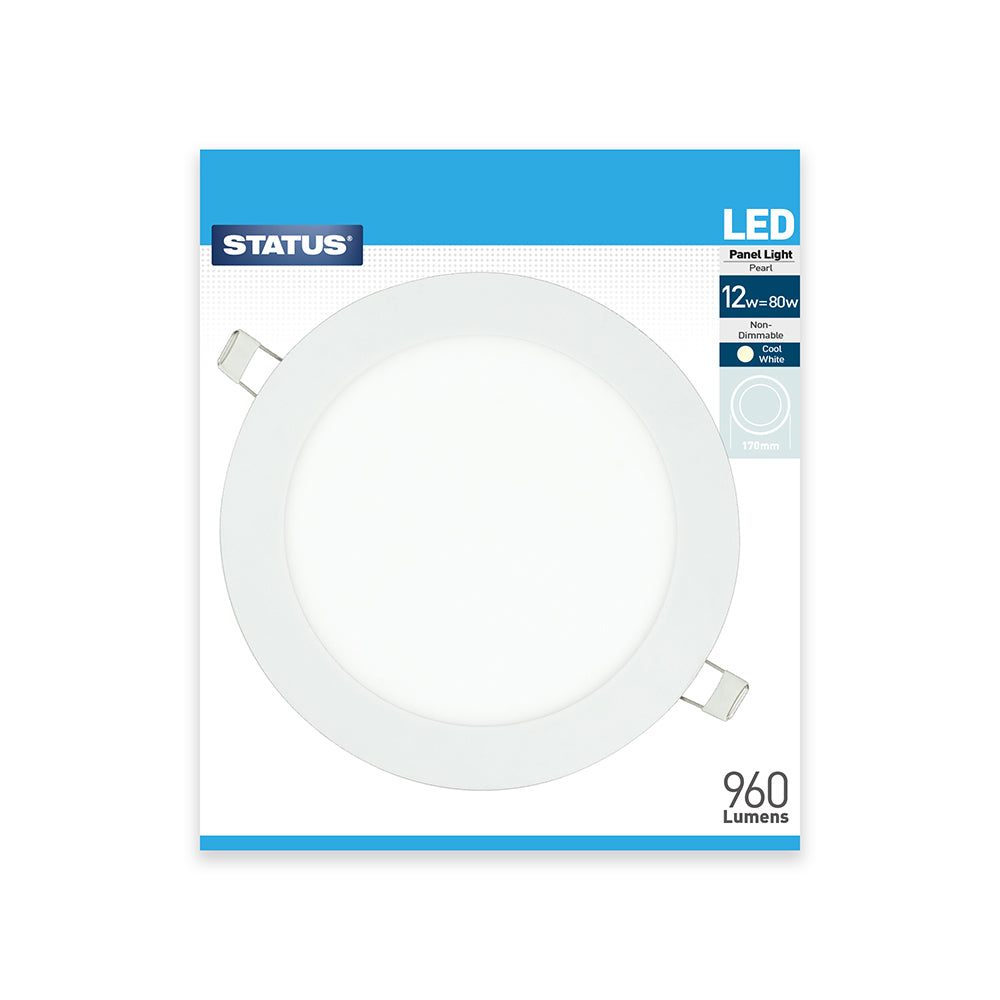 12w = 960 lumens - Round Panel Light - Cool White - LED - 170mm - Pearl - 1 pk box