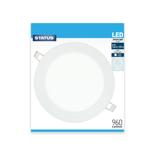 12w = 960 lumens - Round Panel Light - Cool White - LED - 170mm - Pearl - 1 pk box