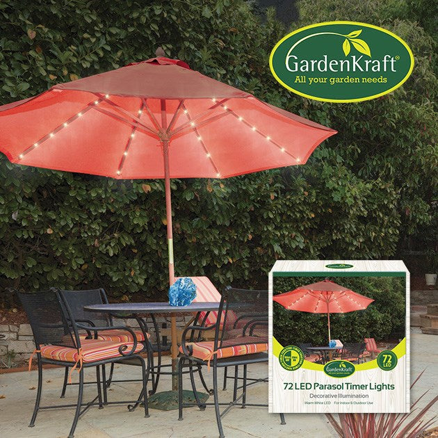72 lumières LED de parasol avec minuterie - Blanc chaud