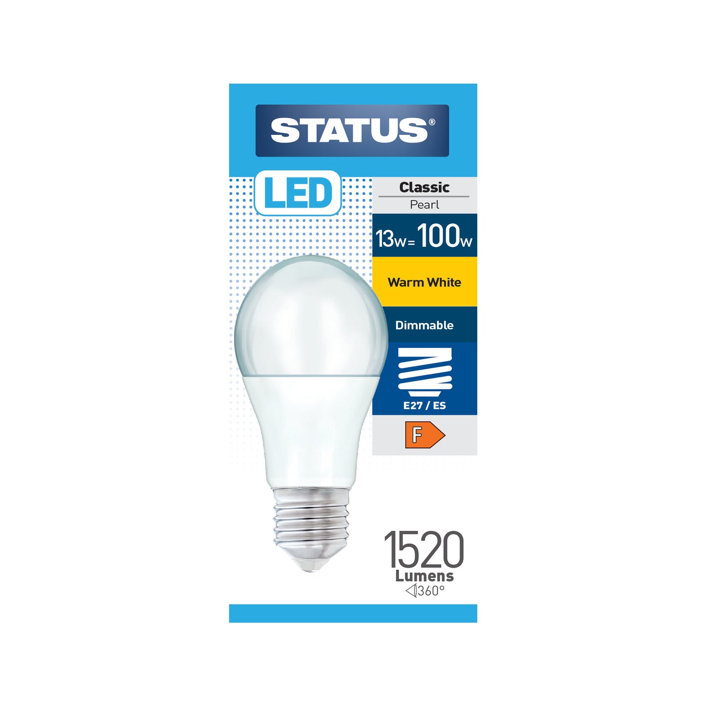 13w = 100w = 1400 lumens - Dimmable LED - GLS - E27 - PA - Pearl - Warm White - 1 pk box