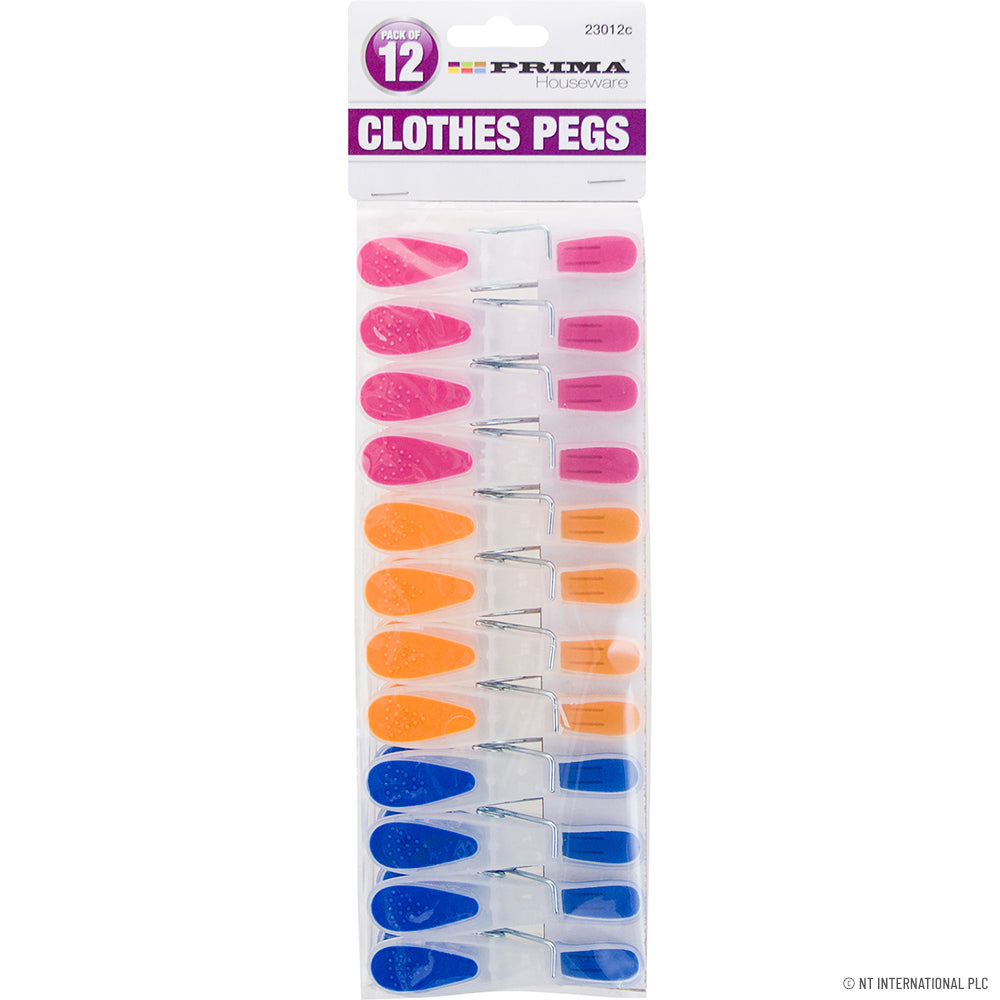 12pc Plastic Clothes Pegs - Comfort Grip Set