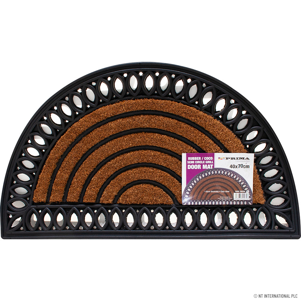 Paillasson de porte demi-lune en caoutchouc et coco – Tapis d'extérieur élégant et durable pour une maison accueillante