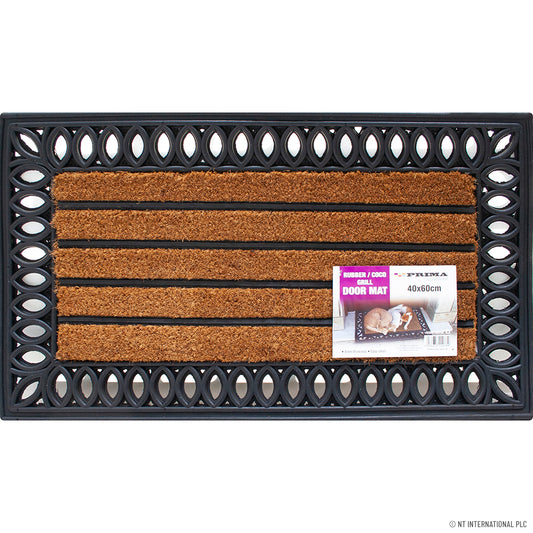 Paillasson rectangulaire en caoutchouc et fibre de coco pour grille – 40 x 7 pouces pour une entrée élégante et pratique