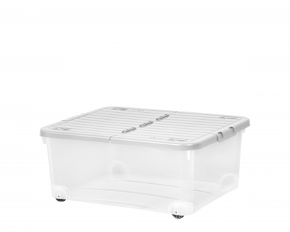 30L Box with Wheels & Folding Lid Clear/Cool Grey