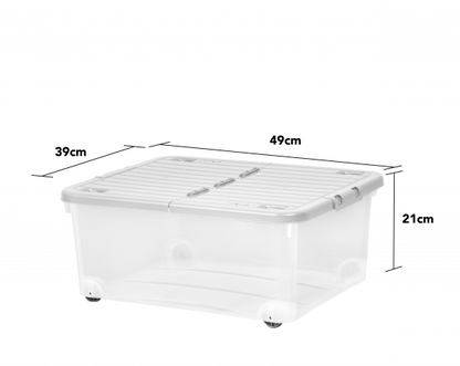 30L Box with Wheels & Folding Lid Clear/Cool Grey