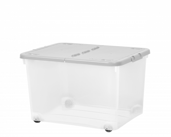 44L Wheeled Box & Folding Lid Clear/Cool Grey