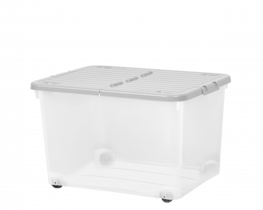 44L Wheeled Box & Folding Lid Clear/Cool Grey