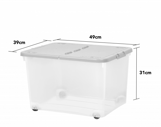 44L Wheeled Box & Folding Lid Clear/Cool Grey