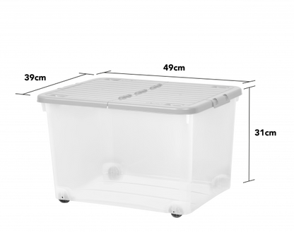 44L Wheeled Box & Folding Lid Clear/Cool Grey