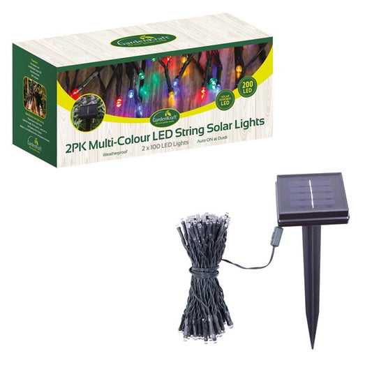 2PK - 100 LED Solar String Lights - Multicolour