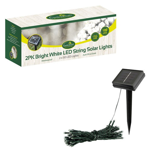 2PK - 50 LED Solar String Lights - Bright White