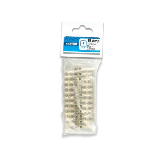 15 amp - Terminal Block - Clear - Status - 3 pk 12 blocks per strip