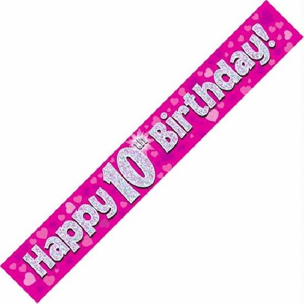 Bannière 2,7 m Joyeux 10e Anniversaire Holographique Rose