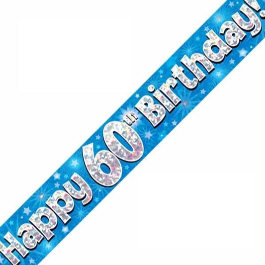 Age 60 Happy 60th Birthday Blue holographic Banner