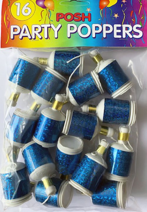 16 party poppers blue