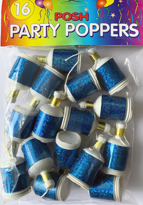 BAG OF 16 HOLOGRAPHIC BLUE PARTY POPPERS