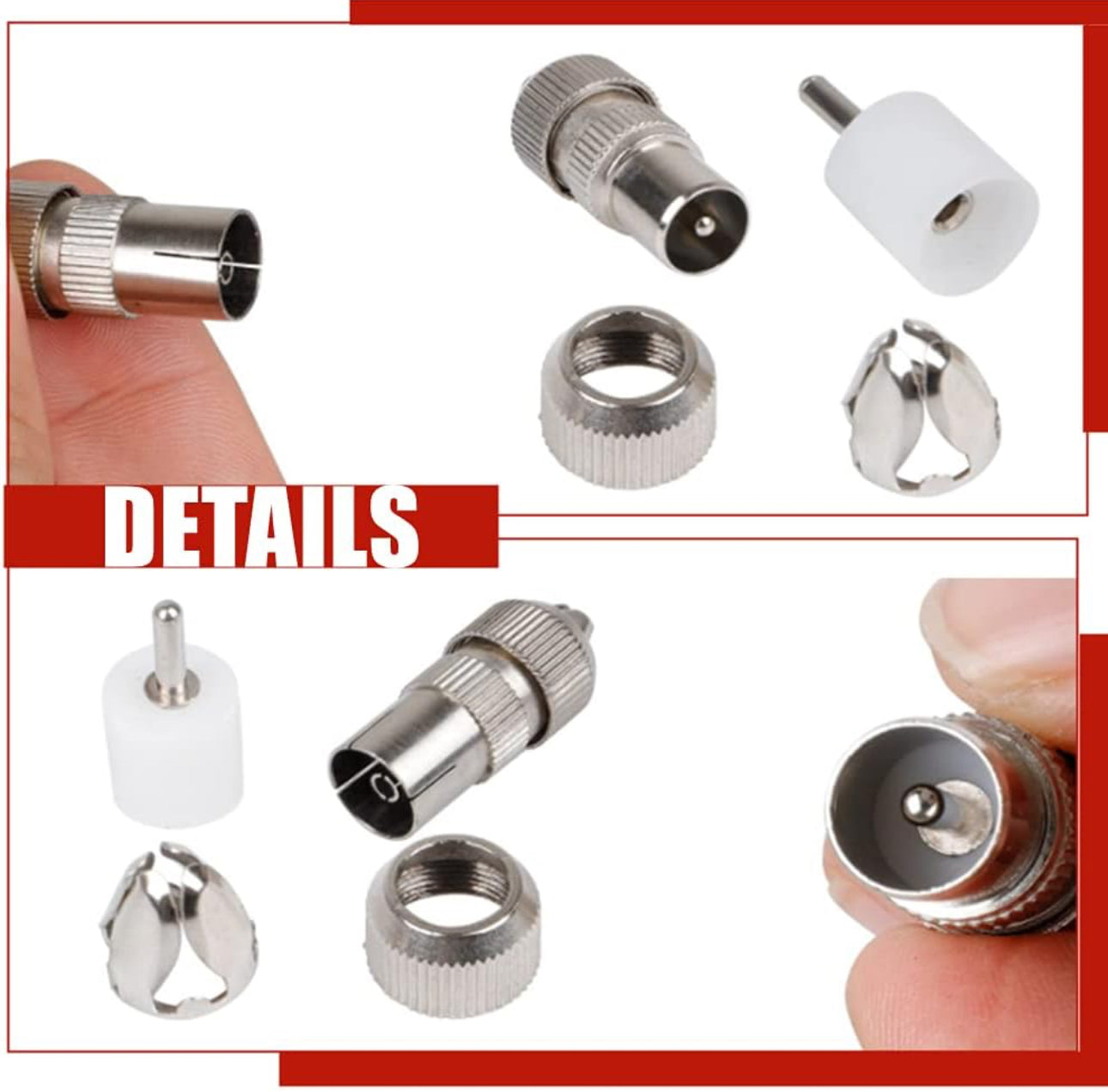 Lot de 4 connecteurs d'antenne TV, connecteurs de câble coaxial TV en métal mâle vers femelle, connecteur coaxial RF de câble d'antenne, 6 connecteurs d'antenne TV coaxiaux femelles et 6 mâles