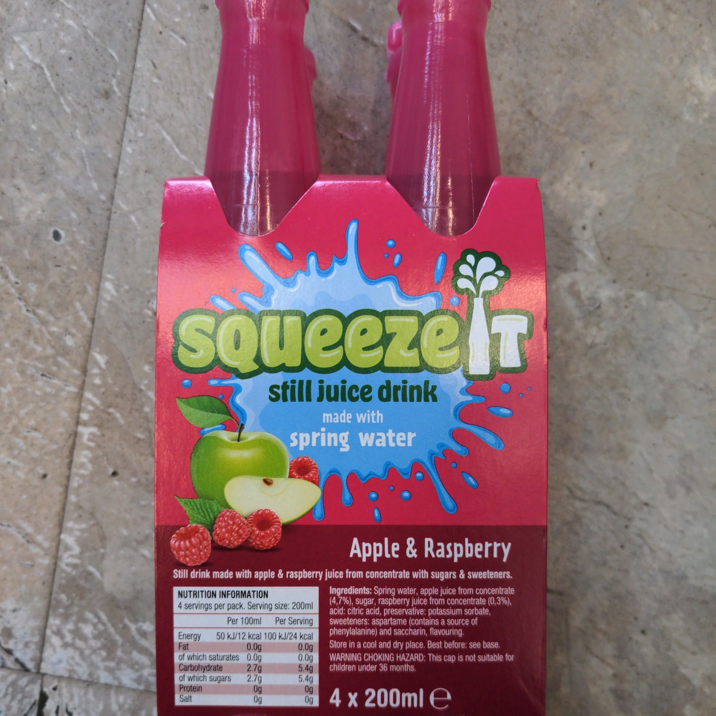 Boisson aux fruits plate Squeeze It Pomme & Framboise pack de 4 bouteilles