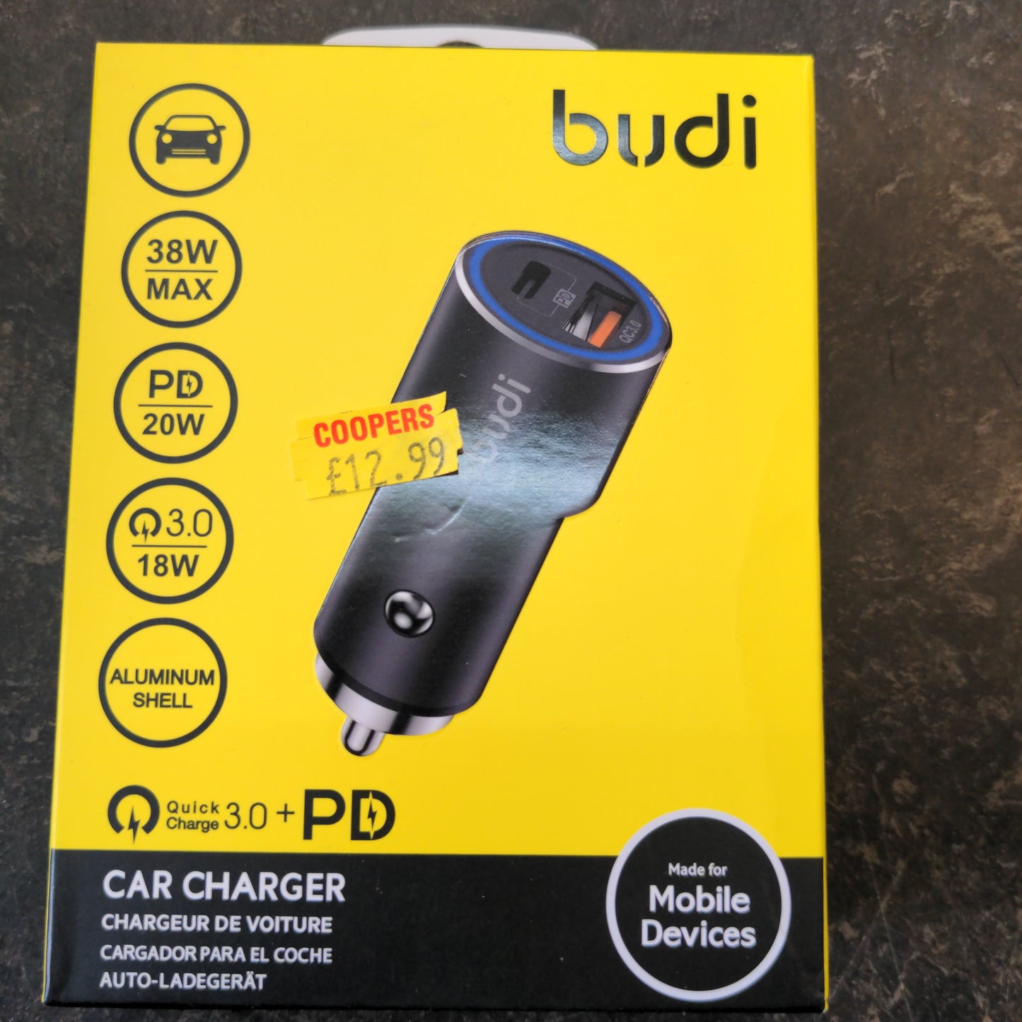 Chargeur de voiture Budi pour appareils mobiles