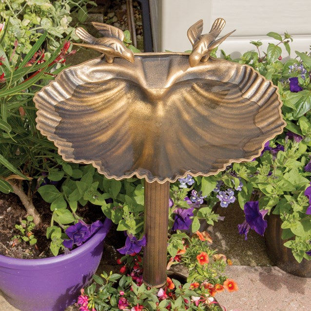 Clam Shell Bird Bath with Built-in Base Planter