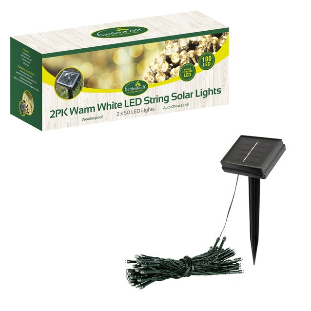 2PK - 50 LED Solar String Lights - Warm White