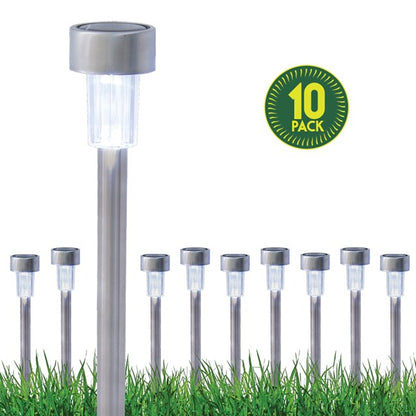 10PK S/S Bollard Solar Lights-White