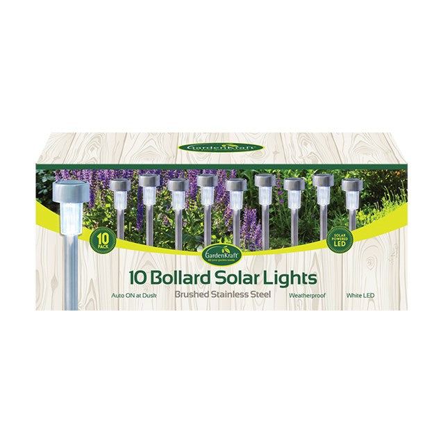 10PK S/S Bollard Solar Lights-White