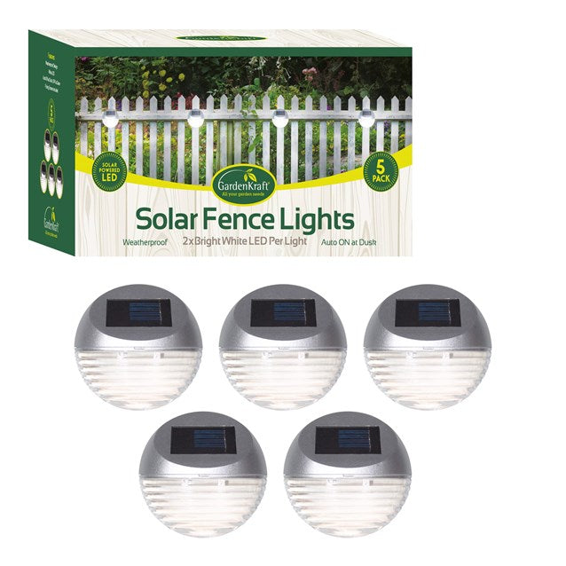 5PK Solar LED Fence Light - Silver