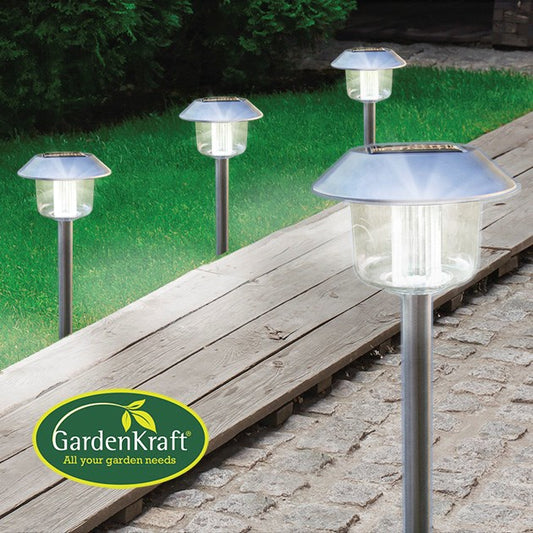 4PK S/S Solar LED Oblique Cap Stake Light