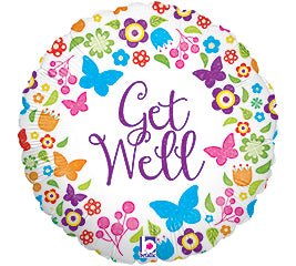 Butterflies & Flowers Get Well 18" Holographic Balloon