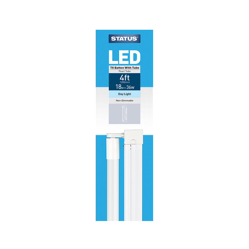 18w = 1500 lumens -LED - 4ft T8 Tube Daylight - Batten Fitting - Pearl - 1 pk box