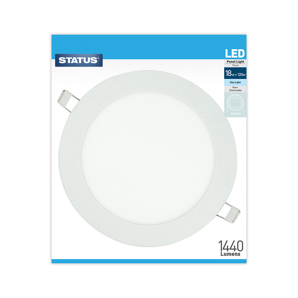 18w = 1440 lumens - Round Panel Light - Day Light - LED - 225mm - Pearl - 1 pk box