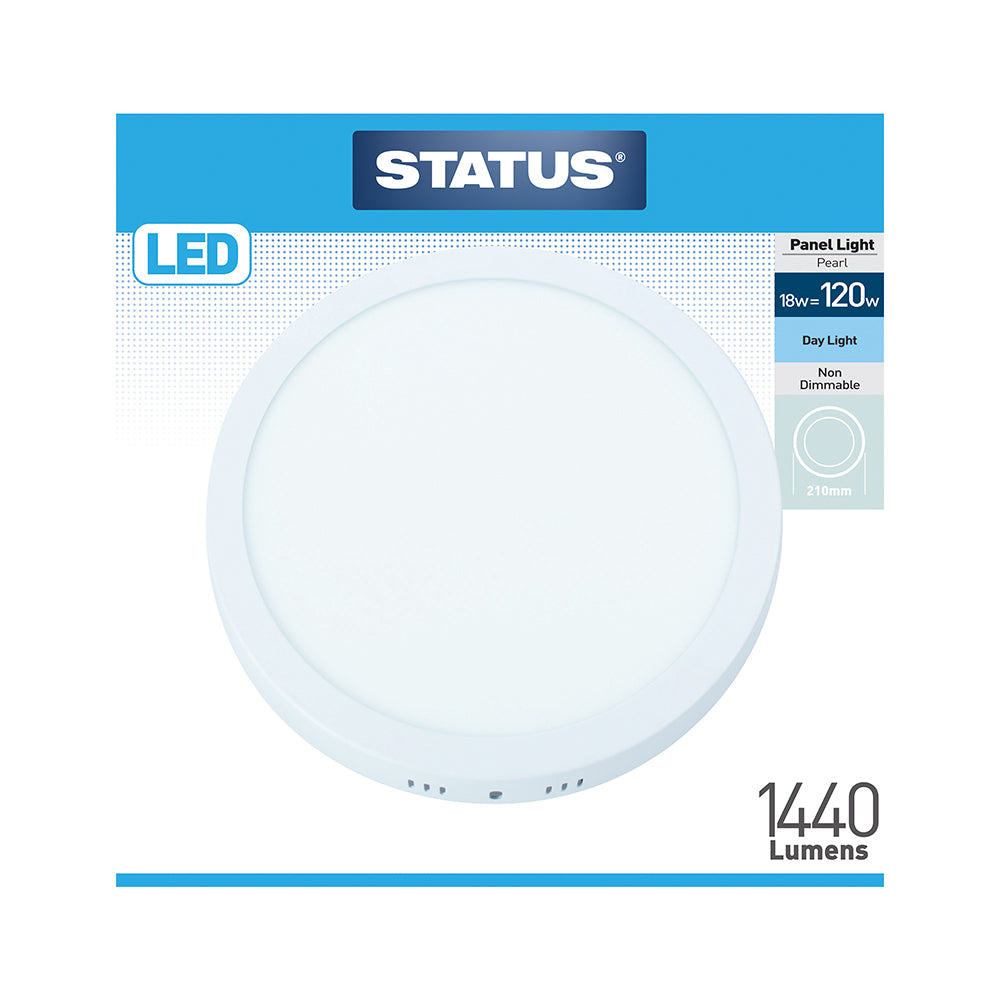 18w = 1440 lumens - Surface Mount Round Panel Light - Day Light - LED -210mm - Pearl - 1 pk box