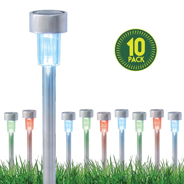 10pk S/S Bollard Solar Lights-colour