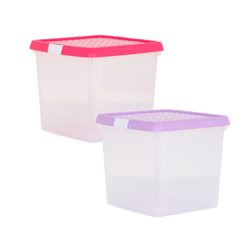 Wham® Clip 9.02 14L Box & Lid Clear Base Pink/Lilac Lids