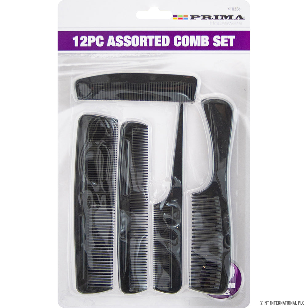 12pc Assorted Hair Combs in Elegant Black Haircare Accessories for Every Look