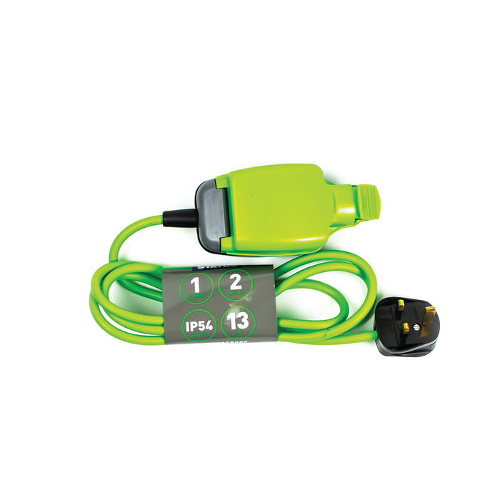1 way - 2 Mtr - Extension Socket - IP54 -Green Cable - Black Plug - 1 Pk