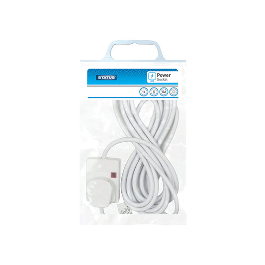 1 way - 5 Meter - Extension Socket - White - Status - Neon Indicator - Plug - 1 pk - in Poly Bag with Handle