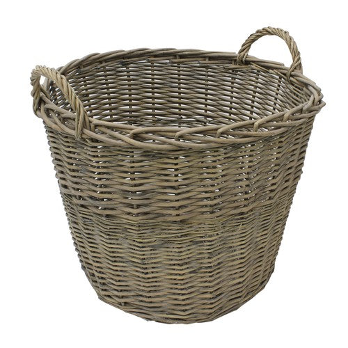 Rustic Charm: Grey Washed Chunky Willow Log Basket for Cozy Home Décor.
