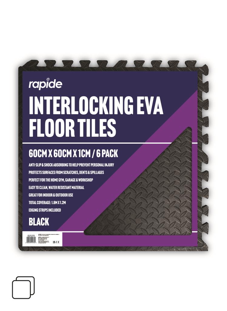 Premium EVA Floor Tiles in Black with Edge - Durable Interlocking Flooring for Home Gym, Playroom, and More