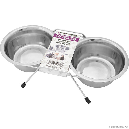 Double gamelle 13 cm x 2 pièces + support - 750 ml Solution pratique pour l'alimentation des animaux de compagnie