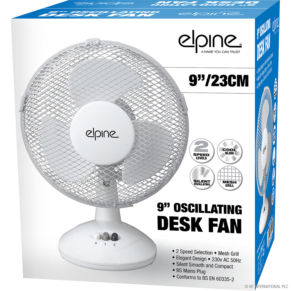 Restez au frais avec style : ventilateur de bureau oscillant de 23 cm (9 pouces) en blanc élégant.