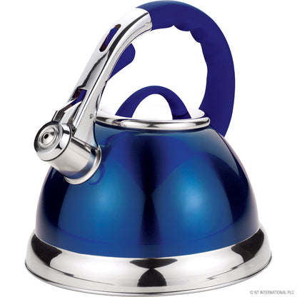 Bouilloire sifflante premium en acier inoxydable de 3,5 L avec finition élégante bleue et chrome – Idéale pour une infusion stylée !
