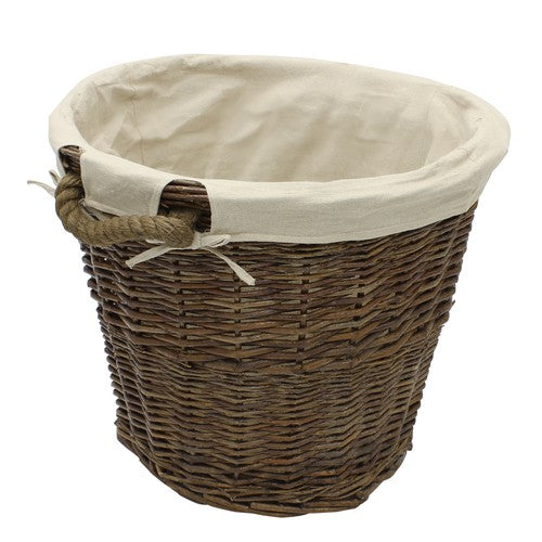 Premium Medium Log Basket: Dark Willow with Liner & Rope Handles .