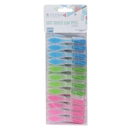 Pinces à linge Prism Soft Touch en forme de feuille, paquet de 24, couleurs assorties | Écologiques.