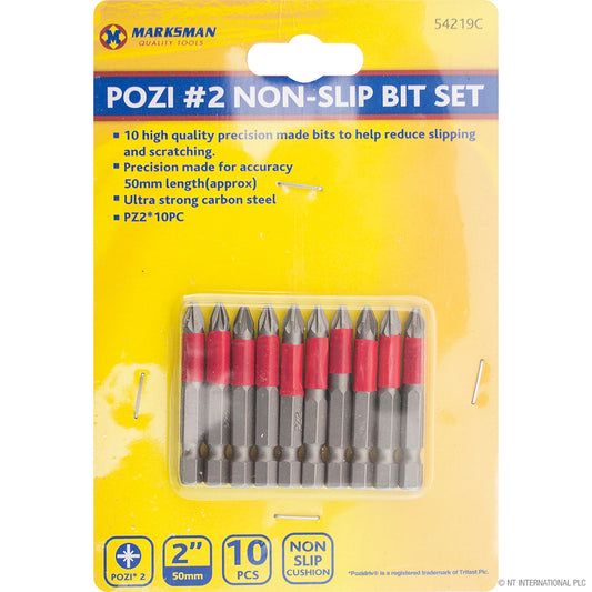 10pc Pozi #2 Non Slip Bit Set - 2" (50mm) | High-Quality Tools for Ultimate Control