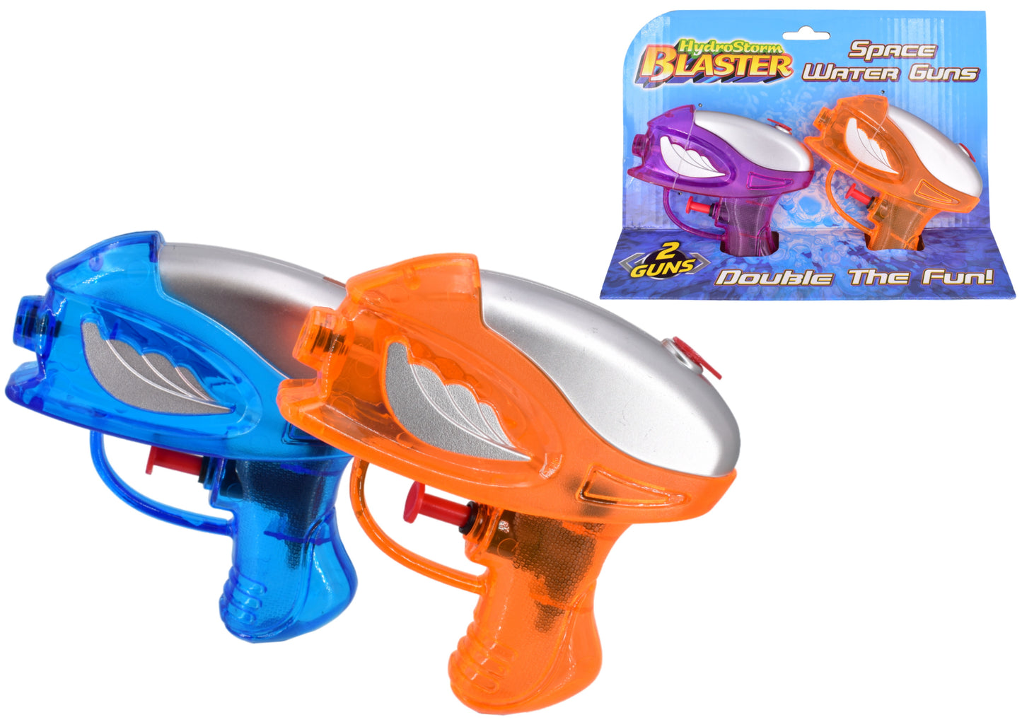 Lot de 2 pistolets à eau spatiaux Galactic Fun Pack – Présentoir à attache pour un affichage facile – Jeu d'eau en plein air pour enfants, fêtes estivales et aventures intergalactiques