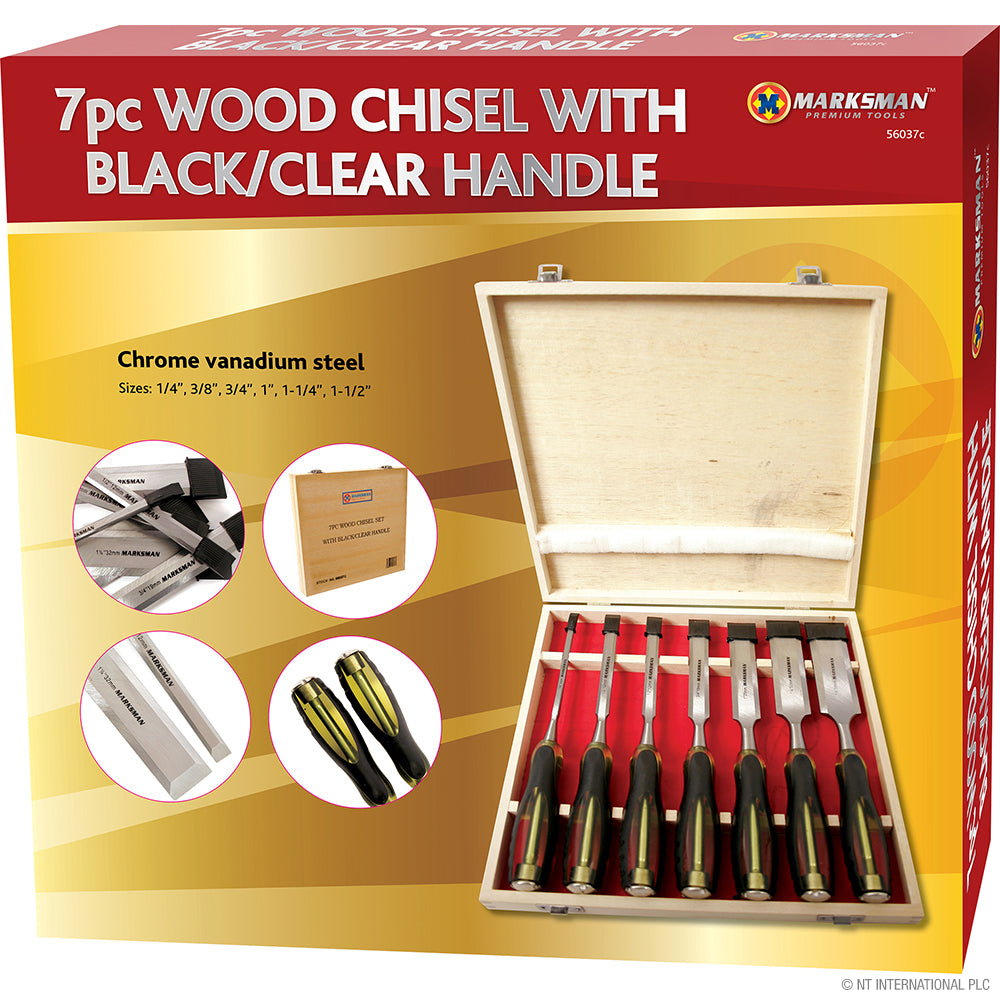 Jeu de 7 ciseaux à bois haut de gamme dans un élégant coffret en bois – Poignées transparentes pour le travail du bois de précision