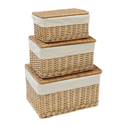 Acacia Lot de 3 paniers rectangulaires en osier - Miel Rangez avec style.